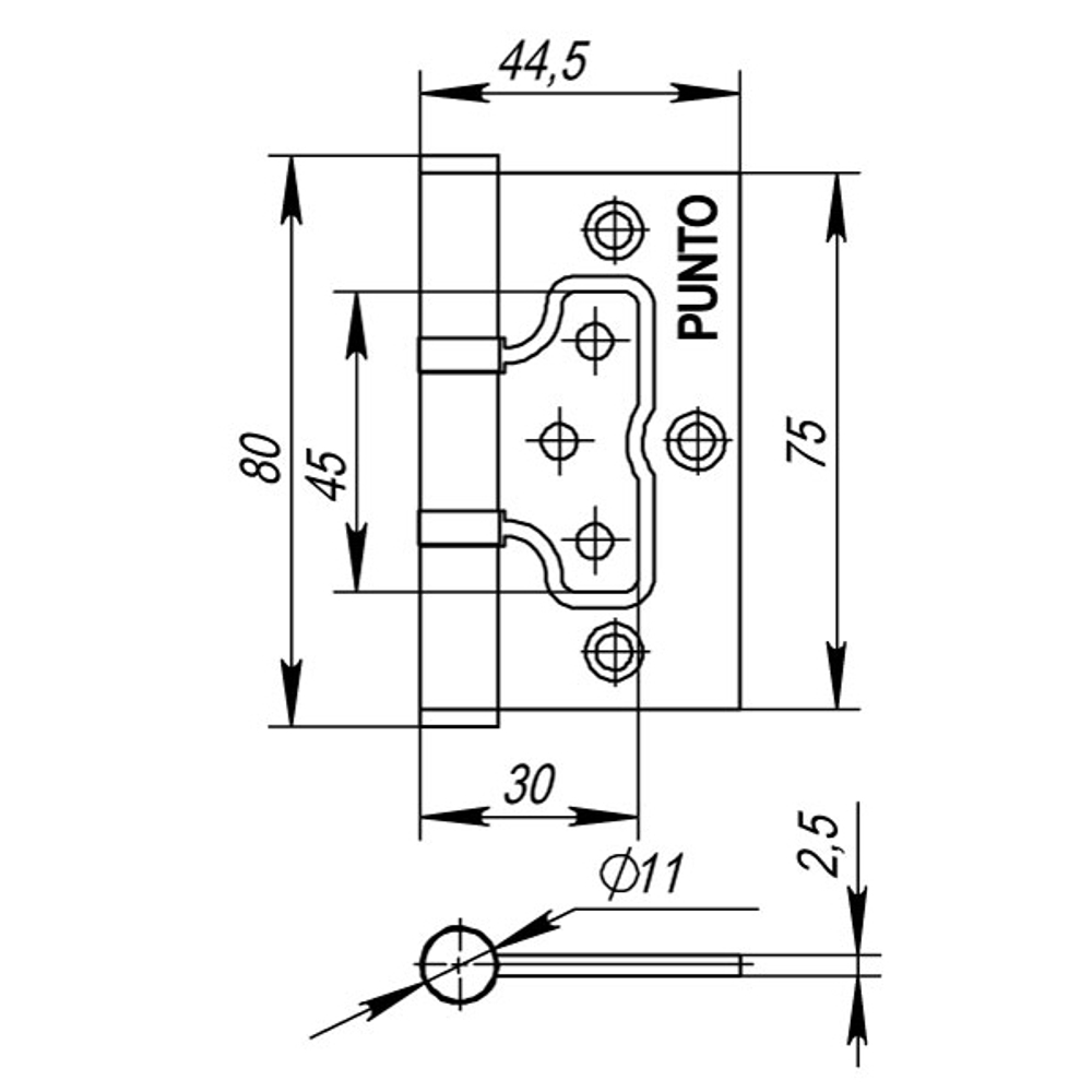 Петля универсальная без врезки 200-2B 75x2,5 CP (хром)
