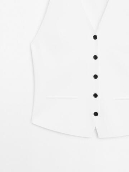 Massimo Dutti Трикотажный жилет с контрастными пуговицами, белый