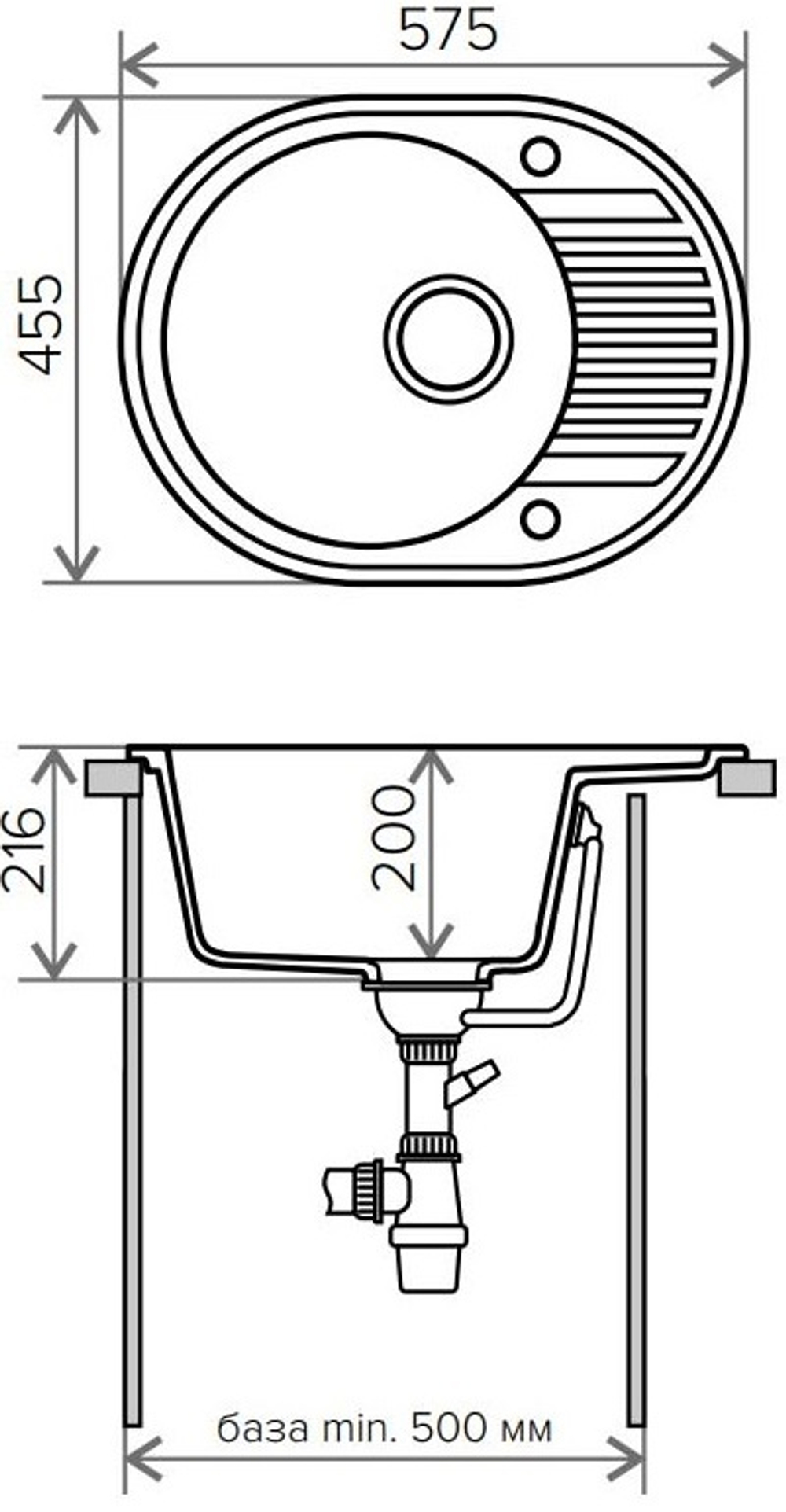 Мойка TOLERO R-122 серый металлик №001С