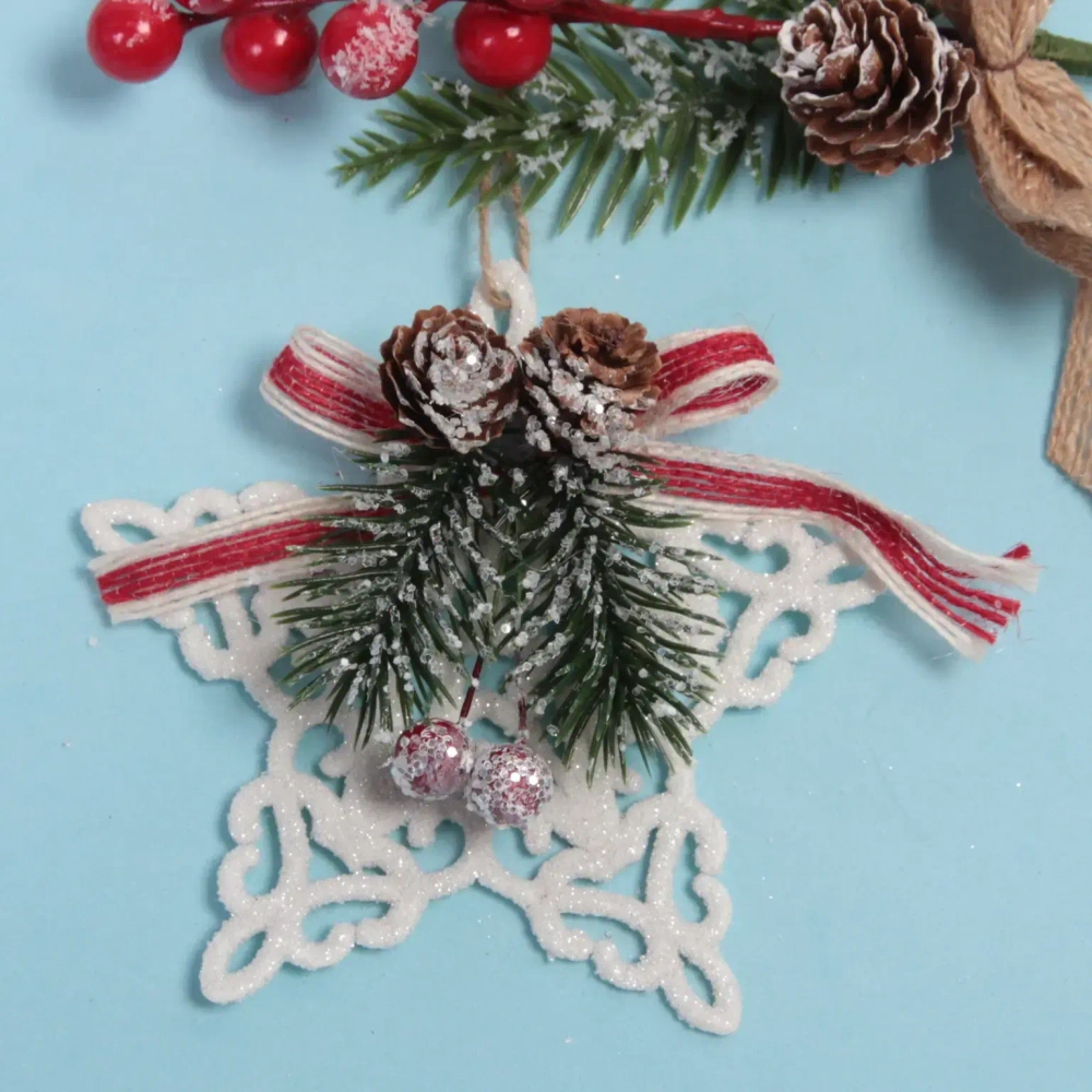 Подвеска елочная БЛЕСК «Звездочка резная» 11 см, Белый