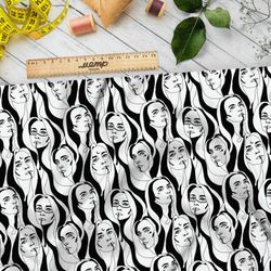 Ткань поплин иллюстрации девушек чёрно-белые