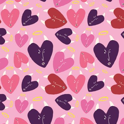 розовый паттерн с дьявольскими сердечками