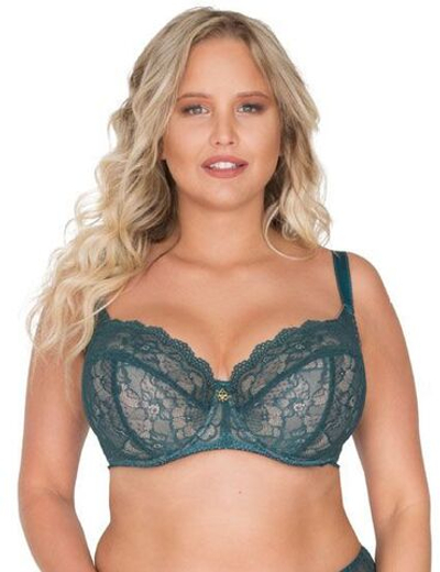 Кружевной бюстгальтер с мягкой чашкой plus size и боковыми поддержками (Размер: 95F) (Цвет: изумрудный)