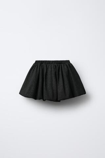 ZARA ЮБКА-БАЛЛОН ИЗ ТРИКОТАЖА ПУНТО РОМА С БЛЁСТКАМИ, ЧЕРНЫЙ