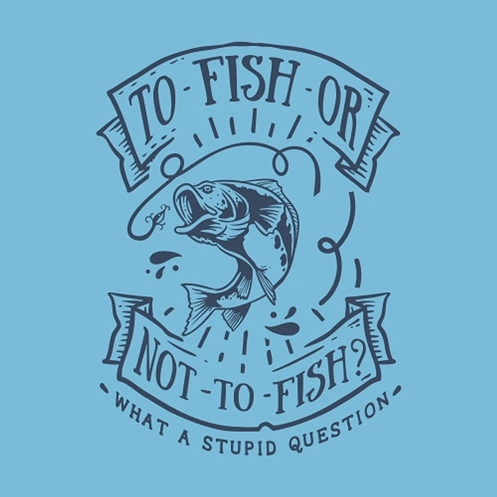 принт PewPewCat To fish or not to fish синий для голубой футболки