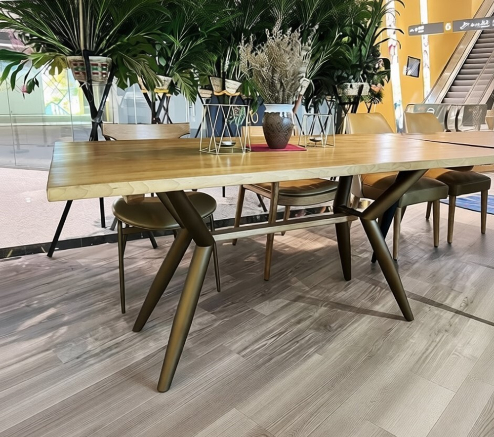 Стол RI010 Brass metal base & Light Grey Ash