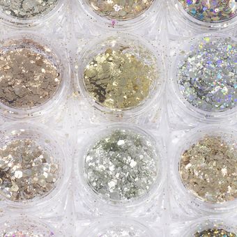 Декор для ногтей, шестигранники разных размеров, цвета микс, 12 цветов