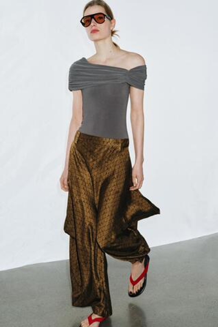 ZARA БОДИ АСИММЕТРИЧНОГО КРОЯ СО СБОРКАМИ, СЕРО-КОРИЧНЕВЫЙ