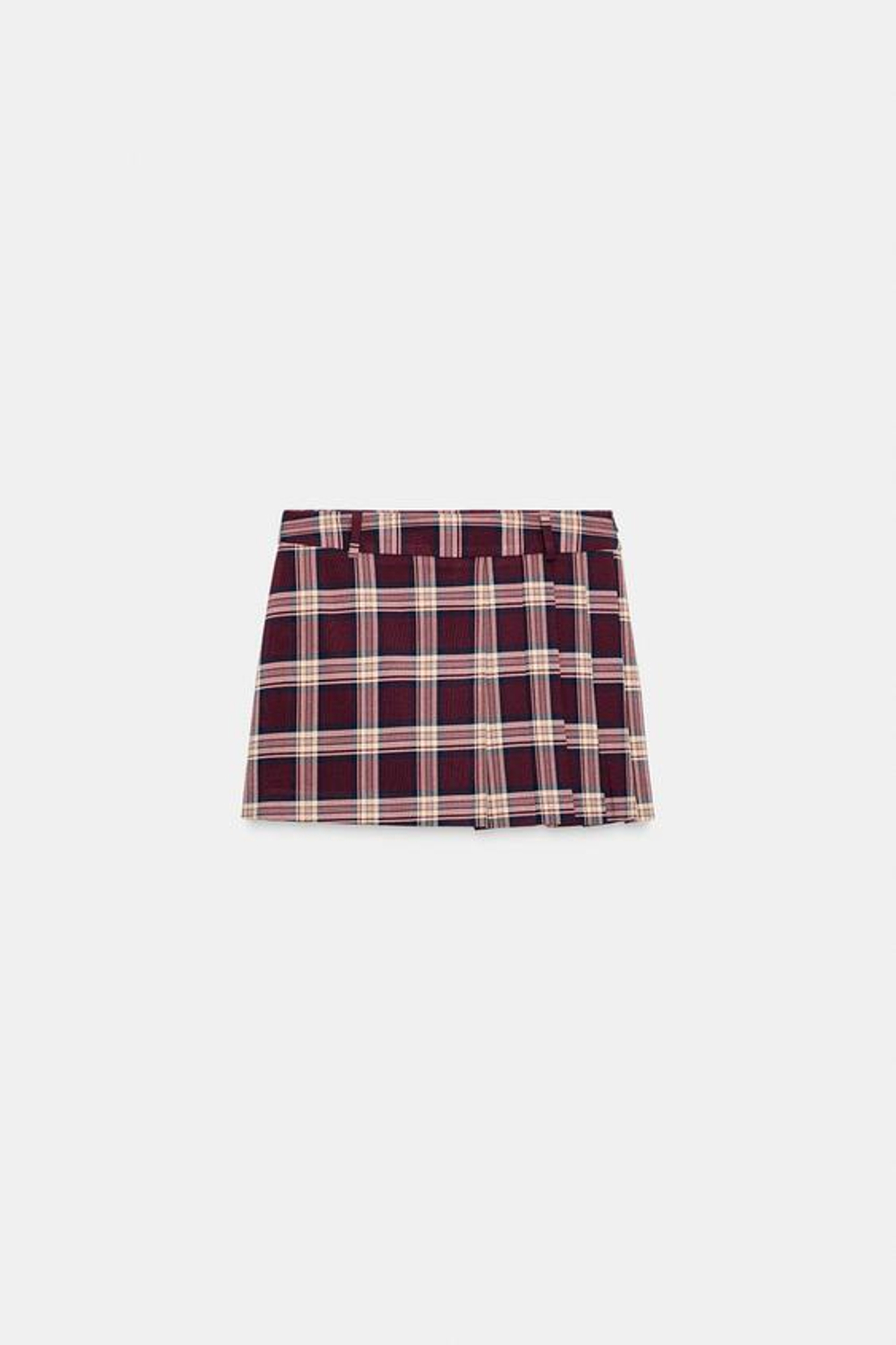 ZARA ЮБКА-ШОРТЫ В КЛЕТКУ В СКЛАДКУ, ГРАНАТОВЫЙ