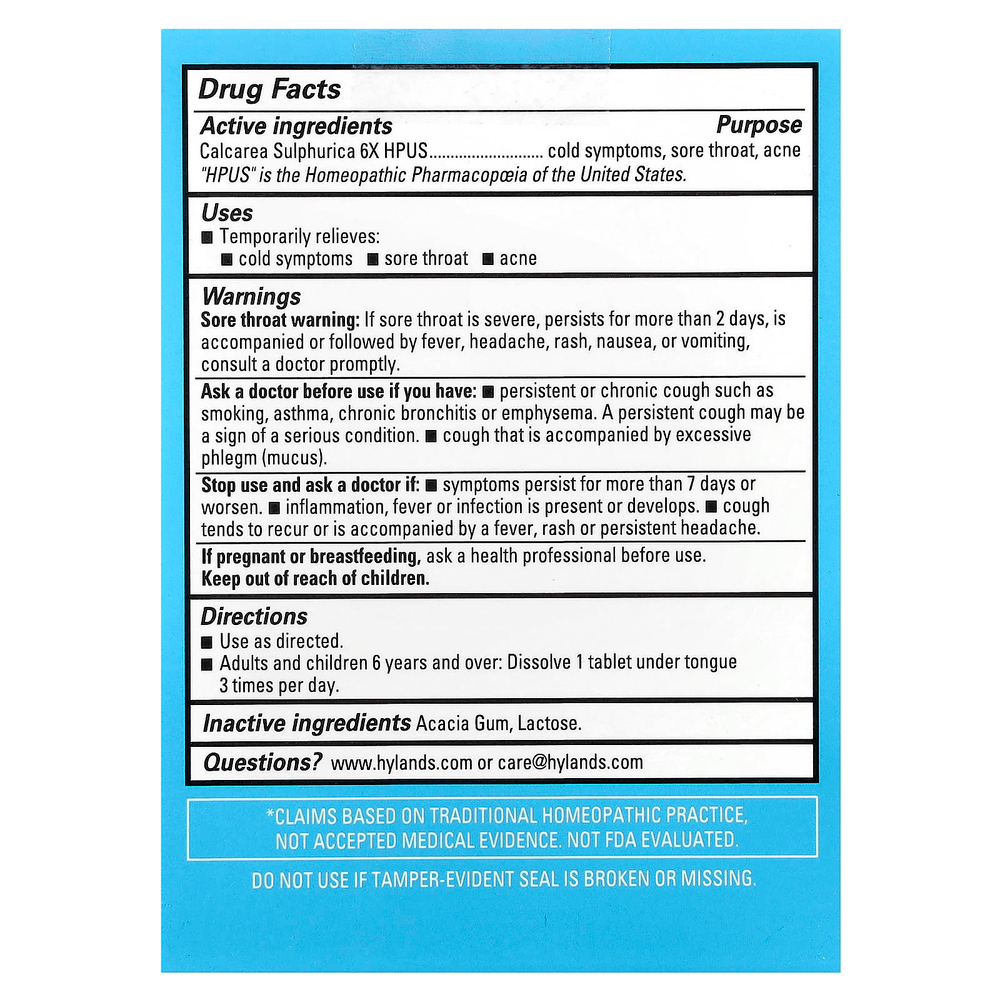 Hyland's Naturals, Cell Salt # 3, Calc Sulph 6X, 100 быстрорастворимых таблеток