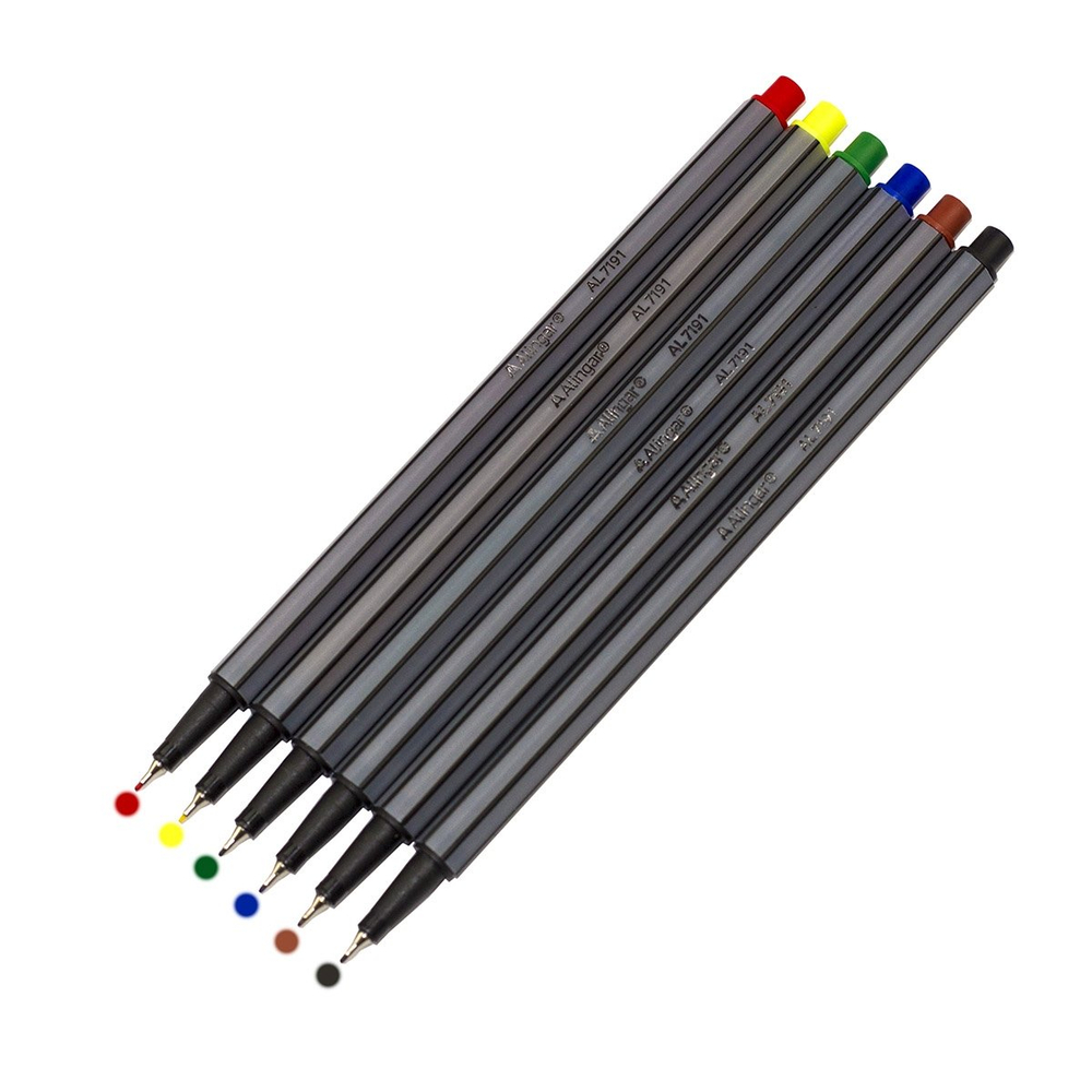 Набор капиллярных ручек Alingar, 6 цветов, 0,4 мм, шестигранный пластиковый серый корпус, ПВХ чехол, европодвес