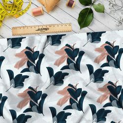 Ткань ниагара листья тёмно-серые и пудровые