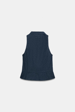 ZARA ТОП С БАСКОЙ И ЗАСТЕЖКАМИ ИЗ ЛЬНА, ИНДИГО