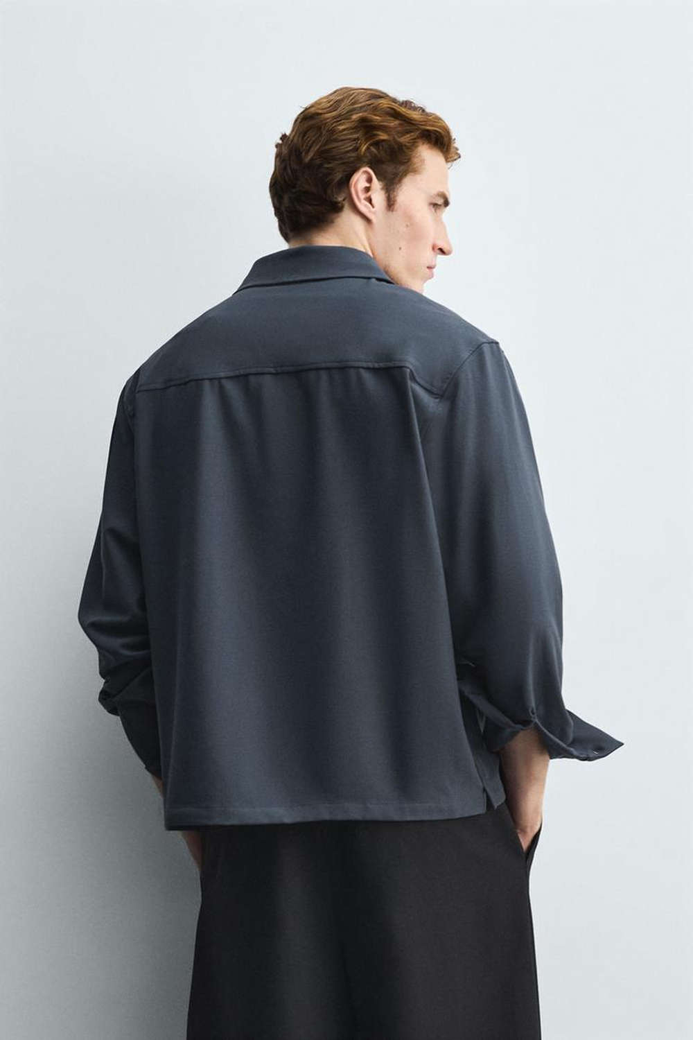 ZARA РУБАШКА-ПОЛО ИЗ СТРУЯЩЕЙСЯ ТКАНИ, СВИНЦОВЫЙ