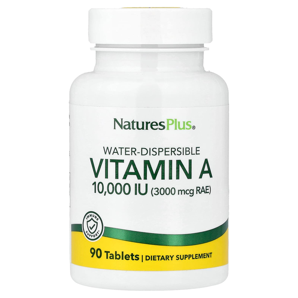 NaturesPlus, водорастворимый витамин A, 10 000 МЕ (3000 мкг), 90 таблеток