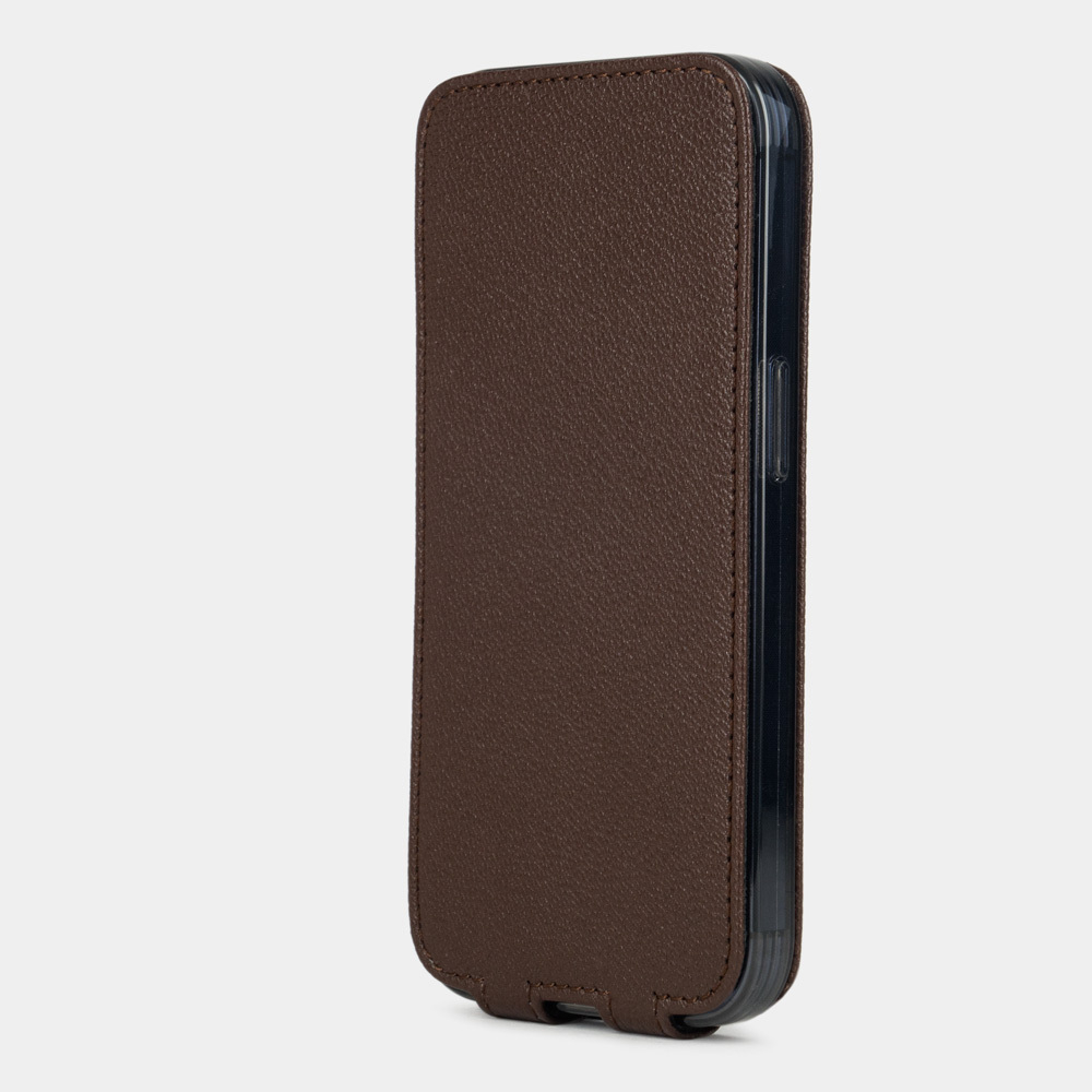 Чехол для iPhone 14 Pro из кожи козы, шоколадного цвета