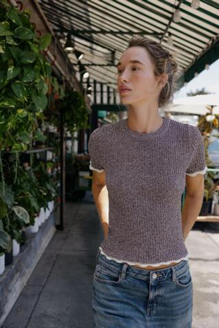 ZARA ФУТБОЛКА ИЗ ТРИКОТАЖА С КОМБИНИРОВАННЫМИ ВСТАВКАМИ, ТЕМНО-БАКЛАЖАНОВЫЙ