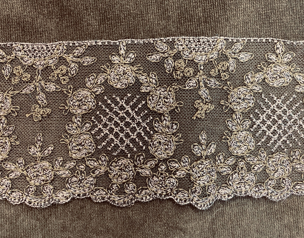 кружево на сетке вышивка шелк/хлопок (Франция) ш-7см отрез 0.9м