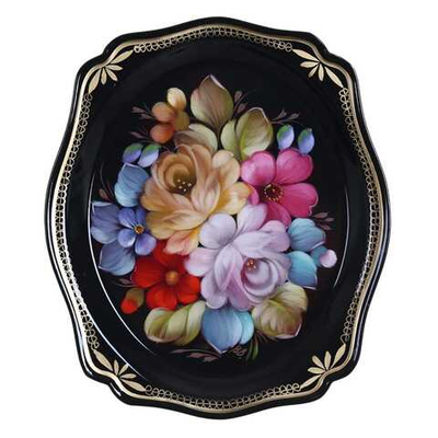 Жостовский поднос декоративный, размер 20х17 см (A3), металлический