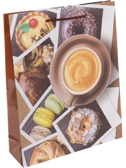 Пакет подарочный, Кофе и пончики, 32*26*12 см, 1 шт.