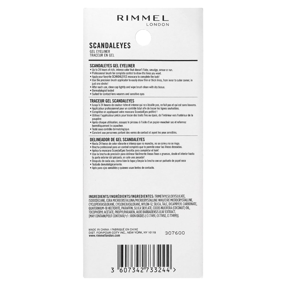 Rimmel London, Scandaleyes, гелевая подводка для глаз, 001 черный, 2,4 г (0,08 унции)