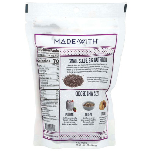 Made With, Органические семена чиа, черные, 340 г (12 унций)