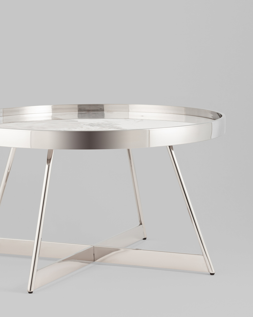 Журнальный столик Гера 80*80см белая керамика сталь серебро