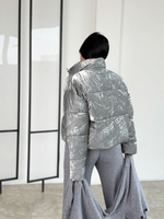 Короткая куртка мини оверсайз широкая еврозима серебристая