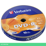 DVD-R диск Verbatim Matt Silver Spindle Wrap 10шт (43729)