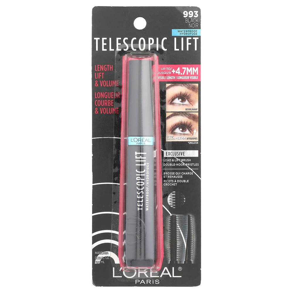 L'Oréal, Telescopic Lift, водостойкая тушь для ресниц, 993 черный, 10 мл (0,33 жидк. Унции)