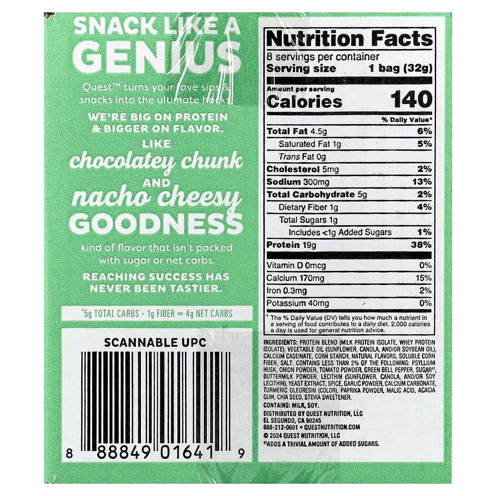 Quest Nutrition, Протеиновые чипсы по типу тортильи, сальса-верде, 8 пакетиков по 32 г (1,1 унции)