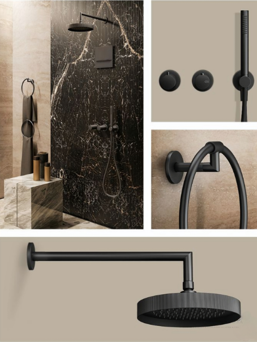 Термостат Gessi Anello, настенный, встраиваемый, на 2 потребителя, цвет Black Metal Brushed PVD