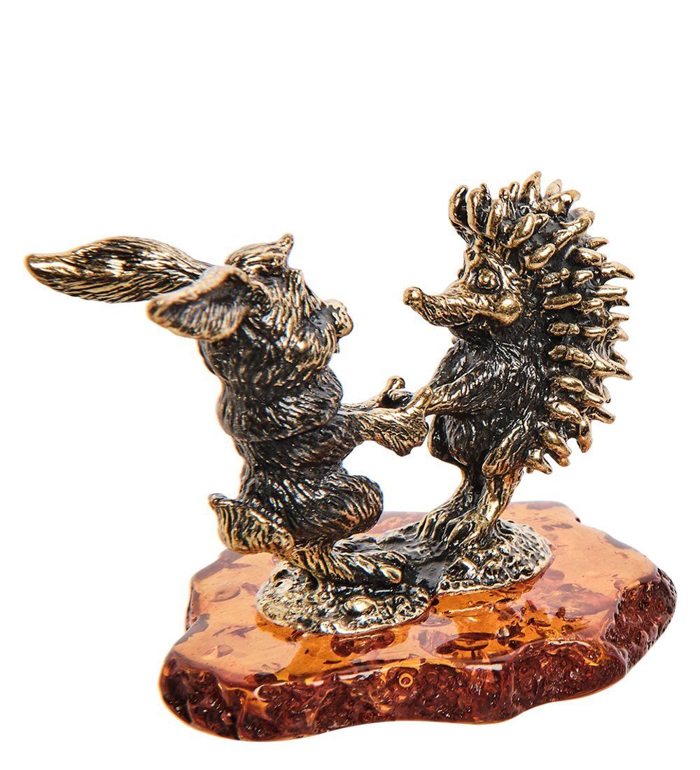 AM-2751 Фигурка «Заяц с ежиком друзья» (латунь, янтарь)