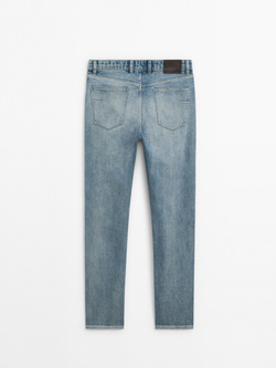 Massimo Dutti Зауженные джинсы с эффектом потертости, индиго