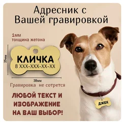 Адресник с гравировкой, 38Х25мм (металл), золотой