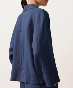 Oysho Рубашка-поло оверсайз с длинными рукавами из 100%-го льна, синий