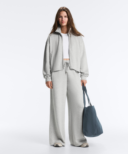 OYSHO Брюки прямого кроя из меланжевого пике, серый меланж