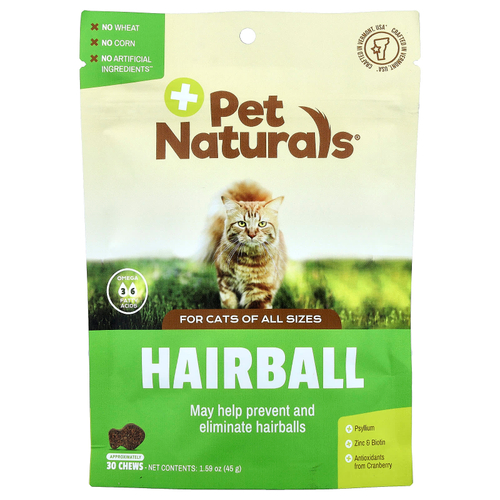 Pet Naturals, добавка для выведения комков шерсти, для кошек, около 30 жевательных таблеток, 45 г (1,59 унции)