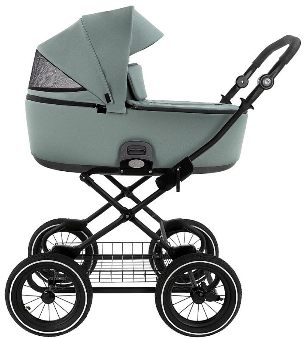 Детская коляска Roan Bass Next Classic Кожа d12 3 в 1 с автокреслом Elo Lux EduSky Grey RCL303/1 Misty Mint/Grey