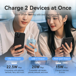 20000mAh Power Bank (USB-C + USB-C/USB-C/USB-A) with Built-in USB-C to USB-C Cable 22.5W Beige LED Display Type