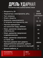Дрель ударная сетевая 1200 Вт с ключевым патроном, регулировка оборотов, реверс