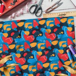 Ткань шифон контрастные узоры на чёрном фоне