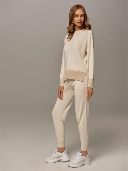 Женские брюки белого цвета из шелка и кашемира - фото 6