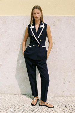 ZARA БРЮКИ СЛИМ С ВЫСОКОЙ ПОСАДКОЙ, МОРСКОЙ СИНИЙ