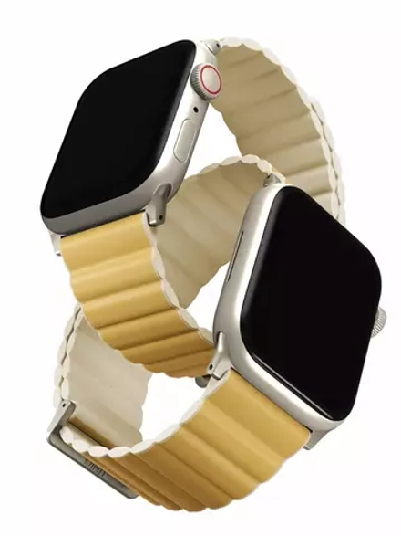Ремешок Uniq 41/40/38мм Revix Premium Ed. Leather/Silicone для Apple Watch Yellow/Ivory (Жёлтый/Белый)