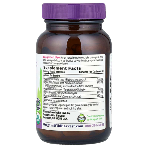 Oregon's Wild Harvest, органический расторопша и одуванчик, 90 органических веганских капсул