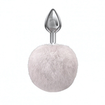 Серебряная металлическая пробка с белым хвостиком (Цвет: серебряный с белым)