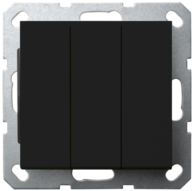 Выключатель трехклавишный 10A 250V~с накладкой, цвет Черный матовый (soft touch)