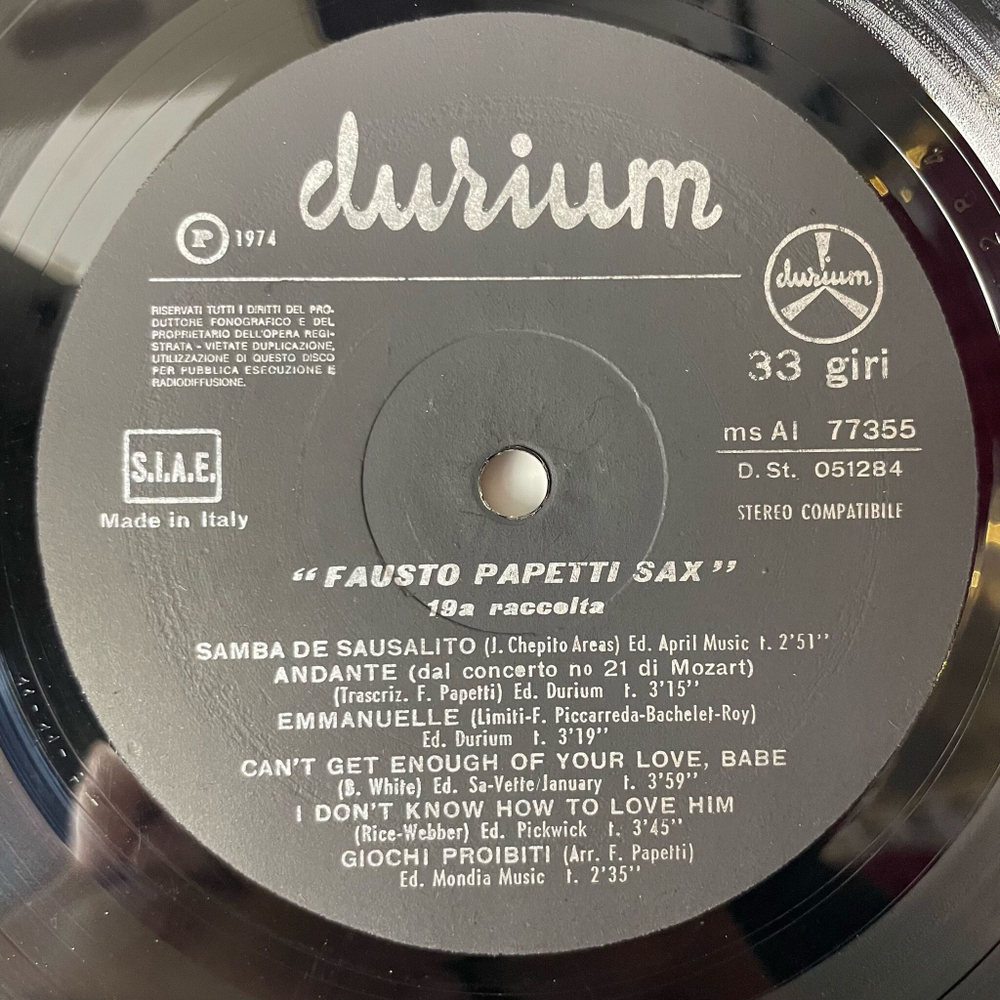 Винтажная виниловая пластинка LP Fausto Papetti 19a Raccolta (Italy 1974)