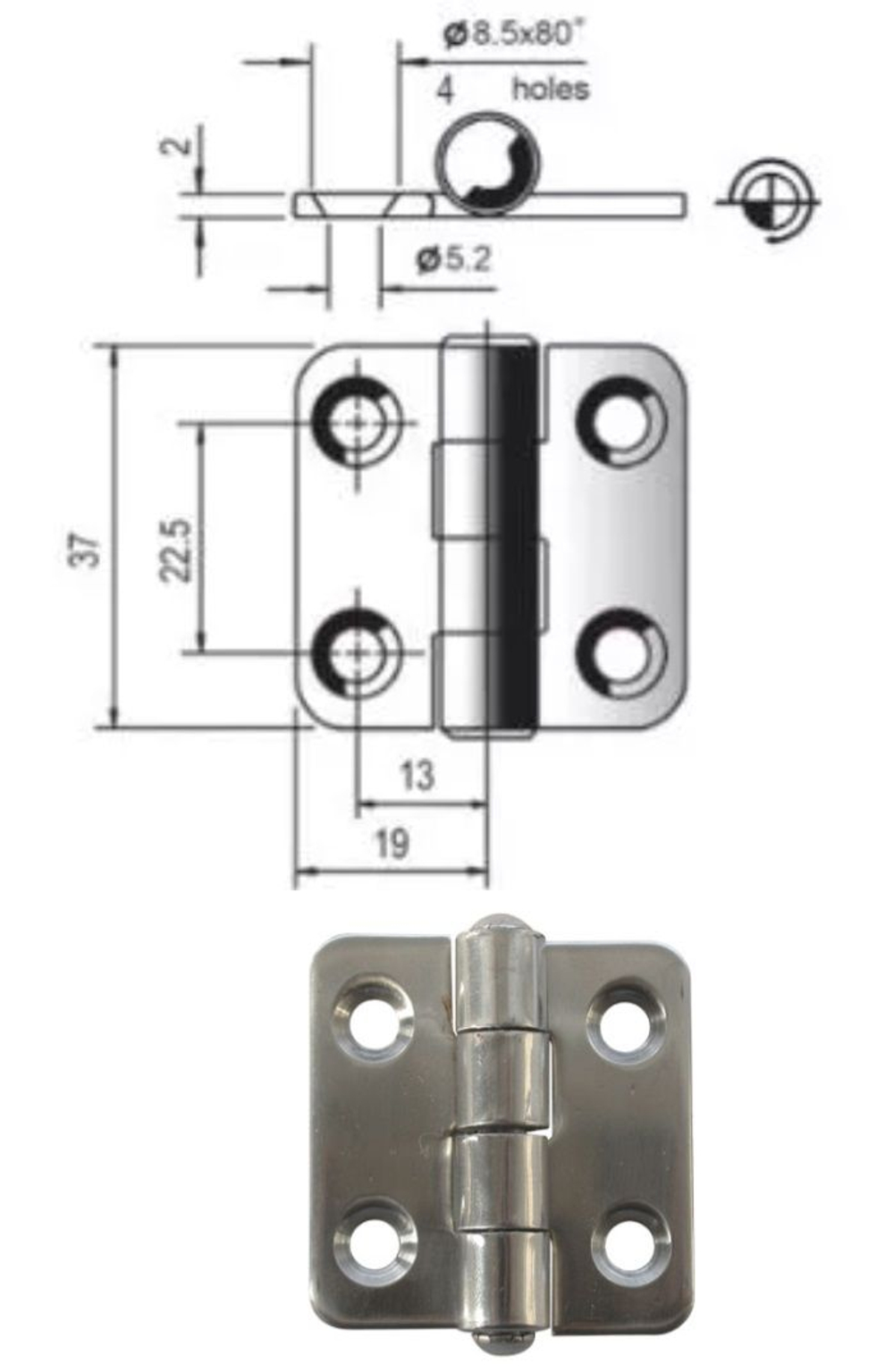 Петля для лодки и автофургонов из нержавеющей стали/морская петля для люка 38х37 мм